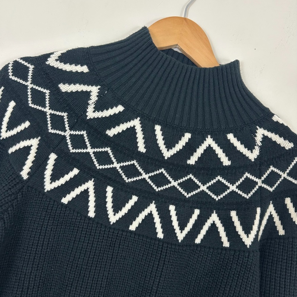 Varley Marcie Sweater Black White Fair Isle Yoke Knit Mock Neck Womens Small